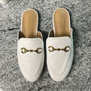 White Mules with Gold Chain Detail